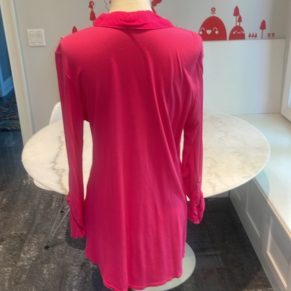 SOLD!!!!  NWOT SPLENDID HOT PINK RAYON COTTON BLEND COLLARED L/S SHIRT. L - Picture 4 of 8